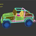Green And Red Toy Jeep With Open Top Red Seats Muddy Large Off-Road Wheels