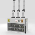 Laboratory Cabinet With Three Cylindrical Pipes Transparent Glass Door And Colorful Vials