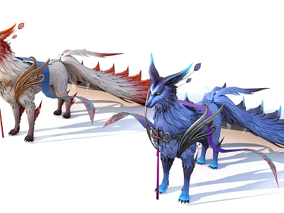 Game and Movie Fantasy Creature Characters With Colorful Feathered Wings and Ornate Reins 3d model