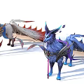 Game and Movie Fantasy Creature Characters With Colorful Feathered Wings and Ornate Reins