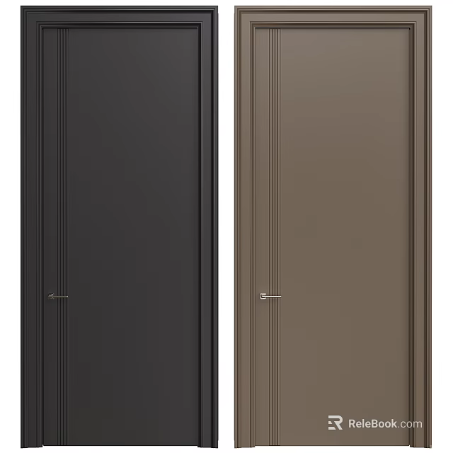 Modern Minimalist Black And Brown Swing Doors For Home Interior Design 3d model 