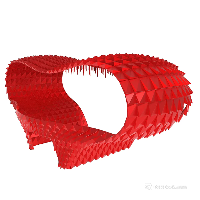Red Interconnected Triangular Modules With Unique Geometric Pattern Abstract Sculptural Art Installation 3d model 