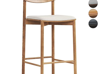 Modern Wooden Bar Stool With Upholstered Seat And Three Color Options 3d model