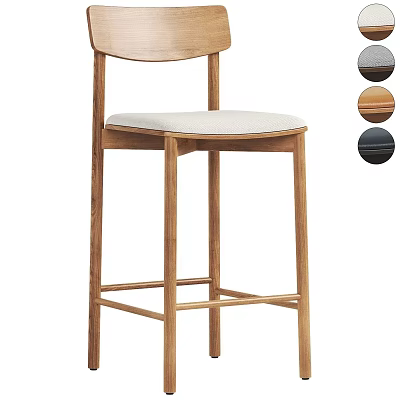 Modern Wooden Bar Stool With Upholstered Seat And Three Color Options 3d model