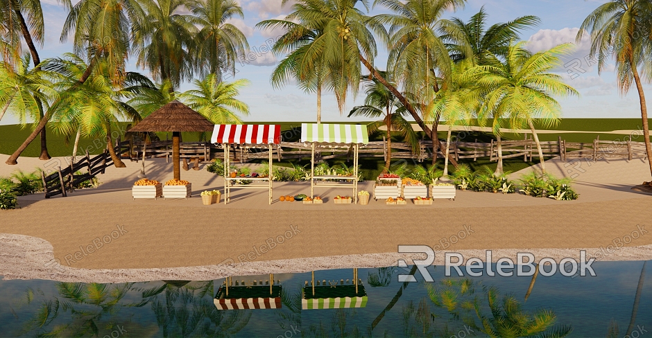 Modern Beach Waterfront Beach Park Landscape Fruit Stall Beach Sale Pavilion Seaside Holiday Beach Coconut Tree Island model