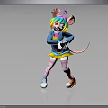 Vibrant Anthropomorphic Mouse Character With Colorful Hair Blue Top Yellow Skirt And Dancing Pose