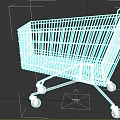 Silver Metal Shopping Cart With Red Handle And Four Rolling Wheels