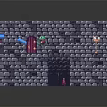 Cartoon Adventure Scene Featuring Stone Brick Walls Archway Stone Platforms And Colorful Characters