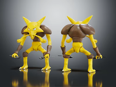 Yellow Sharp Eared Creature Action Figures With Brown Shoulders And Weapon 3d model
