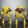 Yellow Sharp Eared Creature Action Figures With Brown Shoulders And Weapon 3d model