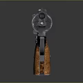 Vintage Revolver With Orange Wooden Grip And Shiny Metal Body Details