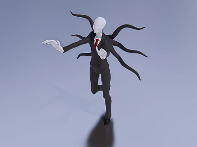 Game Movie Character With White Head Black Suit Red Tie Black Tentacles In Dynamic Pose 3d model