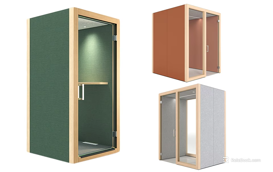 Modern Storage Cabinets With Glass Doors Wooden Frames And Green Brown Gray Colors 3d model 