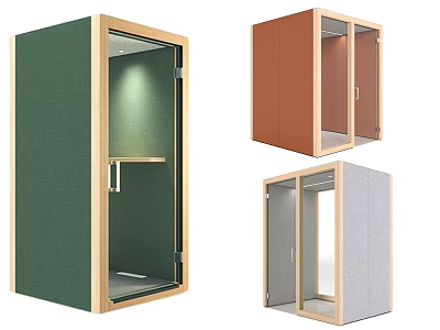 Modern Storage Cabinets With Glass Doors Wooden Frames And Green Brown Gray Colors 3d model