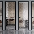 Modern Hinged Doors With Black Frames Textured Glass And Geometric Patterns 3d model