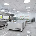 Modern Commercial Kitchen Interior With Stainless Steel Equipment And Cooking Workbench