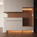 Sleek Modern Entryway Side Cabinet Design With White Finish Wooden Panel And LED Lighting