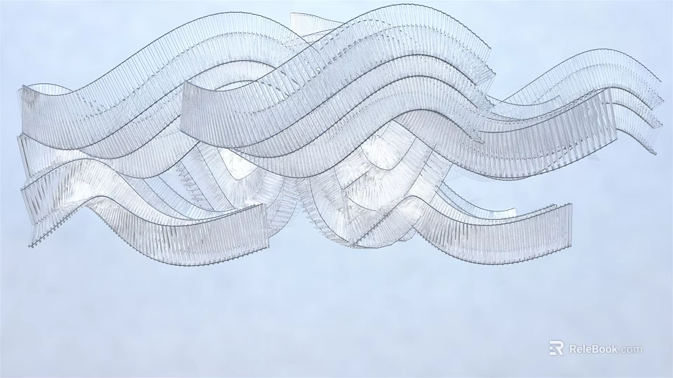 Modern Artistic Chandelier With Wavy Flowing Lines And Metal Frame Design 3d model 