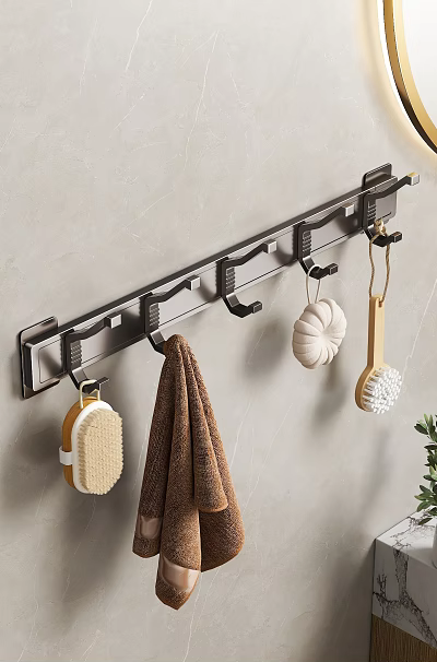 Modern Metal Wall Mounted Bathroom Rack With Hooks For Towel And Brush 3d model Modern Metal Wall Mounted Bathroom Rack With Hooks For Towel And Brush 3d model