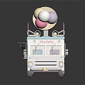 Delightful Pink And Blue Ice Cream Truck With Cone Colorful Scoops Striped Awning And Banners