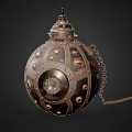 Antique Metallic Sphere Shaped Wine Bottle With Chain And Gemstone Decorations