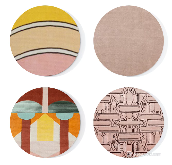 Modern Round Rugs With Various Colorful Striped Abstract And Geometric Patterns 3d model 
