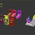 Colorful Electronic Appliances Display With Gaming Consoles Tables And Chairs Setup