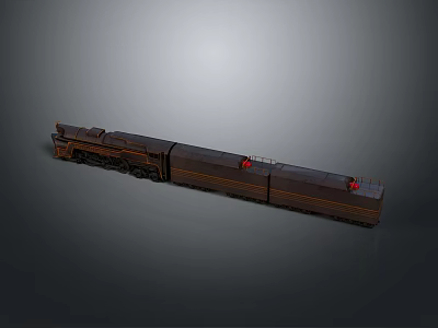 Brown Train Model With Locomotive And Two Carriages Red Top Details Gray Background 3d model