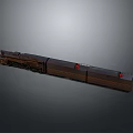 Brown Train Model With Locomotive And Two Carriages Red Top Details Gray Background