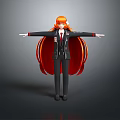 Anime Style Game Movie Character With Orange Long Hair Black Uniform And Arms Outstretched