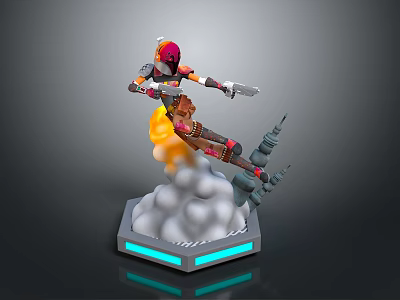 Game Movie Character In Action Pose With Rocket Boots Cloud Base And Blue Light 3d model