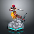 Game Movie Character In Action Pose With Rocket Boots Cloud Base And Blue Light