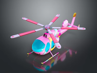 Bright Pink Toy Helicopter With Colorful Propellers Yellow Accents And Blue Cockpit 3d model