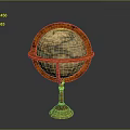 Vintage Globe With Wooden Stand And Decorative Metal Rings On Black Background
