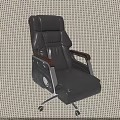 Black Leather Office Chair With Wooden Armrests And Metal Frame For Modern Comfortable Use