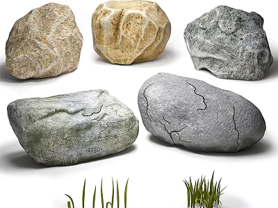 Varied Textured Natural Stones and Wood Elements for Outdoor Garden Decoration Projects 3d model