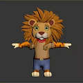 Cute Cartoon Lion Character With Orange Mane Green Eyes And Blue Shorts