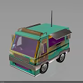 Colorful 3D Food Truck Model With Turquoise Green Orange Design Purple Windows Awning And Antenna