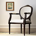 Elegant Leisure Chair With Round Backrest Dark Wooden Frame And Light Fabric Seat