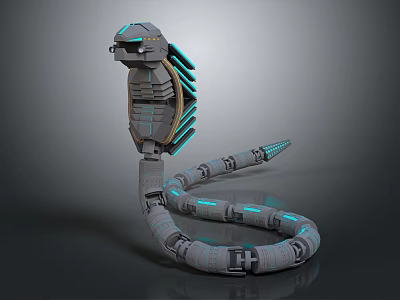 Mechanical Snake Character With Metallic Body And Blue Glowing Segments 3d model