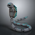 Mechanical Snake Character With Metallic Body And Blue Glowing Segments 3d model