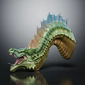 Green Mythical Dragon Character With Open Mouth Sharp Teeth And Colorful Back Fins