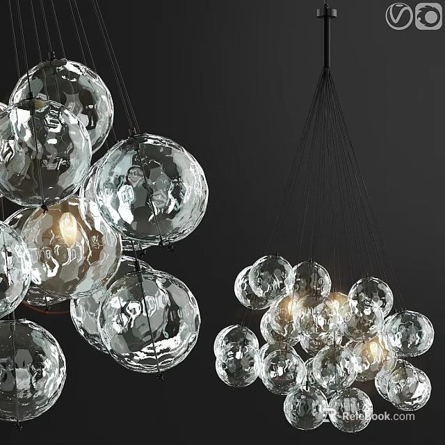 Stylish Contemporary Glass Spherical Chandelier With Multiple Hanging Illuminated Orbs 3d model 