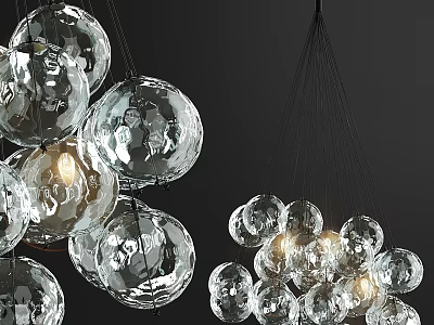Stylish Contemporary Glass Spherical Chandelier With Multiple Hanging Illuminated Orbs 3d model