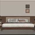 Modern Natural Double Bed Setup With Wooden Woven Headboard Neutral Bedding Nightstands Lamp And Wall Art