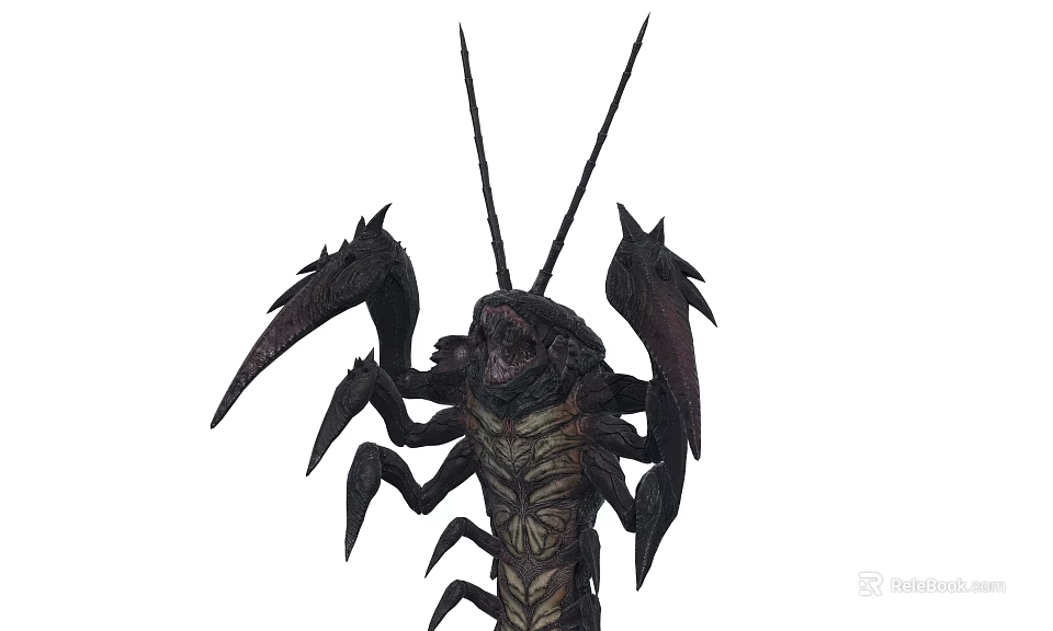 Giant Reptile Creature With Long Antennae Large Pincers And Segmented Body 3d model 