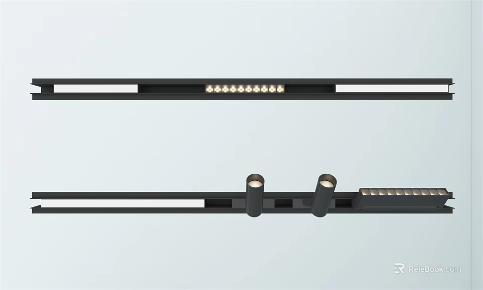 Sleek Black Track Mounted Downlights And Spotlights With Adjustable LED Lighting 3d model 
