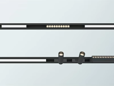 Sleek Black Track Mounted Downlights And Spotlights With Adjustable LED Lighting 3d model
