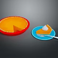 Whole Pumpkin Pie With Slice On Blue Plate And Whipped Cream And Fork