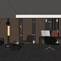 Elegant Modern Office Interior With Workspace Sofa Bookshelves Desk And Chairs